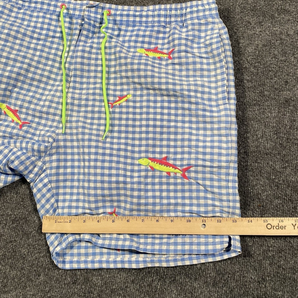 Vineyard Vines Gingham Check Bonefish Embroidered Mesh Lined Swim Trunks Mens XL - Picture 9 of 11